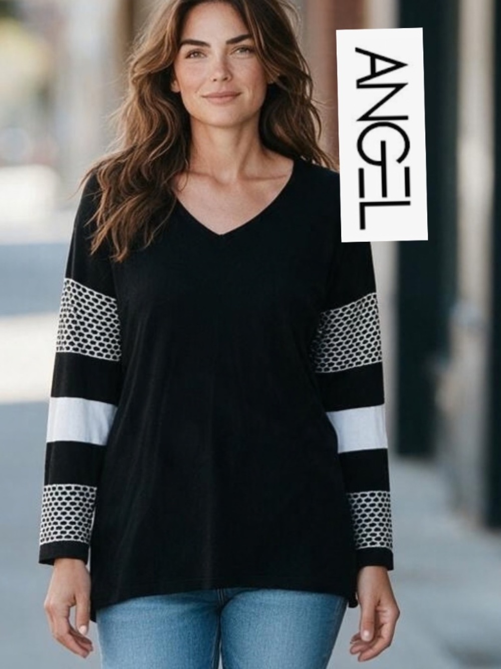 ANGEL Black V neck sweater, M, CB2841